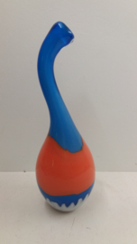Grote glazen fles oranje en blauw / Large glass botlle orange and blue