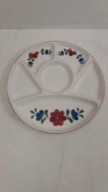Fondue bord in wit Boerenbont. / Fondue plate in white boerenbont 9.1 inch.
