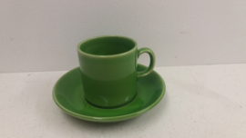 Kop en schotels geel, bruin en groen / Cup and Saucers yellow, brown and green