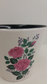 Set bloempotten in wit roze rozen / Set planters in white with pink roses