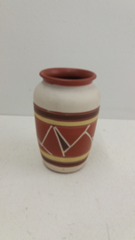 Sawa? klein vaasje in bruin met witte lijnen / Sawa? little vase in brown with white lines