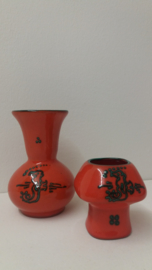 Set oranje items met groene visjes 9x / Set orange items with fish 9x