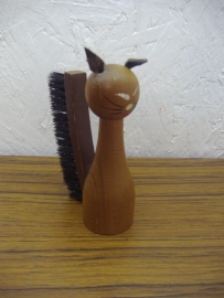 Bar stoffertje in teak in de stijl van een Kat / Bar brush in teak Cat style