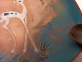 Koperen asbak met hertje / Copper ashtray with deer