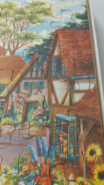 Wooden jig-saw  puzzel landhuizen met bloementuinen 25 x 36 cm.