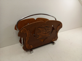Lectuurbak eiken chroom / Magazine holder oak chrome