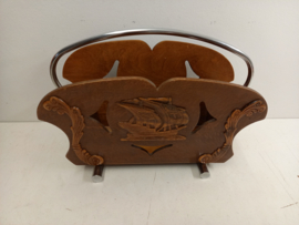 Lectuurbak eiken chroom / Magazine holder oak chrome