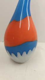 Grote glazen fles oranje en blauw / Large glass botlle orange and blue