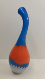 Grote glazen fles oranje en blauw / Large glass botlle orange and blue