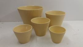 Set potten in geel nummer 2075. Erica / Set planters in yellow number 2075. Erica