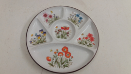Fondue bord met bloemdecor 23 cm. / Fondue plate with flower decor 9.1 inch.