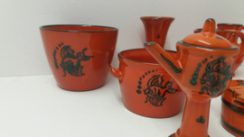 Set oranje items met groene visjes 9x / Set orange items with fish 9x