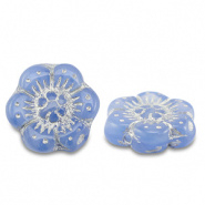 Czech kralen bloem blauw silver