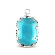 Crystal glas hanger blauw aquamarine rechthoek zilver