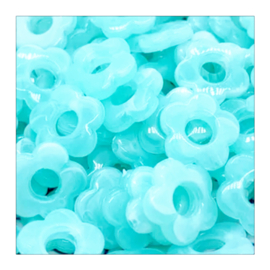 Acryl kraal bloem blauw aqua 14 mm 4 stuks