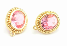 Oorbel goud strass roze