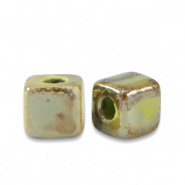 Keramiek kralen groen forest moss 5 mm cube Grieks DQ