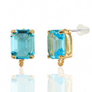 Oorbel goud blauw crystal glas 12x8 mm