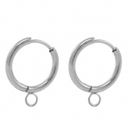 Oorbel zilver 14 mm RVS 2 sets