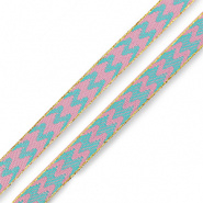 Lint met tekst Zigzag roze turquoise