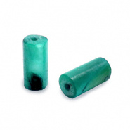 Schelp kraal groen silk tube 8x4 mm 10 stuks