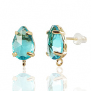 Oorbel goud blauw crystal glas 14x8 mm
