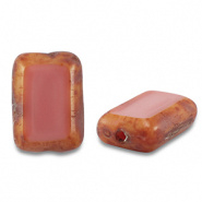Czech kralen roze vintage transparant rechthoek 12x8 mm