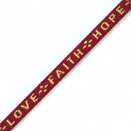 Lint met tekst Love Faith Hope red gold