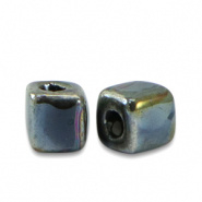 Keramiek kralen zwart nacre 5 mm cube Grieks DQ