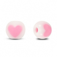 Acryl kraal rond hart wit roze