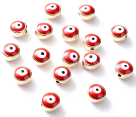 Evil eye kralen rood 5x7 mm goud 5 stuks