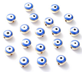 Evil eye kralen blauw donker 5x7 mm goud 5 stuks