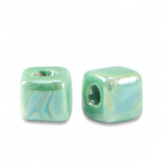 Keramiek kralen groen cabana 5 mm cube Grieks DQ