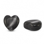 Glaskraal zwart cat's eye hart 6 mm 3 stuks