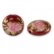 Glaskraal rood donker roze bloem 14 mm 2 stuks