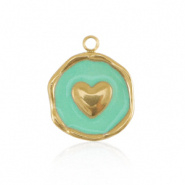 Bedel hart blauw turquoise goud RVS