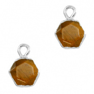 Natuursteen hanger Tiger Eye hexagon zilver