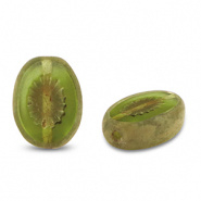 Czech kralen groen olijf transparant rechthoek 14x10 mm