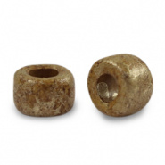 Keramiek kralen bruin mosterd gold spot 9x5 mm Grieks DQ