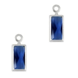 Crystal glas hanger blauw royal rechthoek zilver