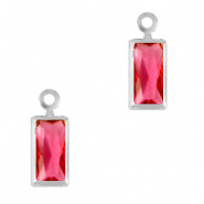 Crystal glas hanger roze ruby rechthoek zilver