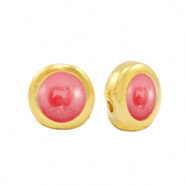 Metalen kraal goud pearl roze coral DQ 2 stuks