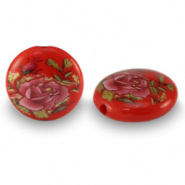 Glaskraal rood roze bloem 14 mm 2 stuks