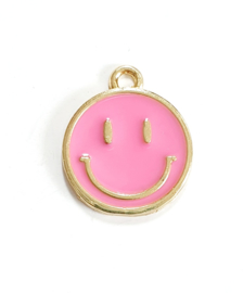 Bedel smiley roze fuchsia goud 11x14 mm