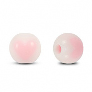 Acryl kraal rond hart wit roze licht