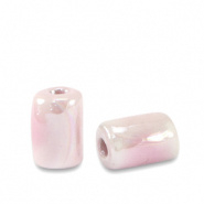 Keramiek kralen roze blossom 7x5 mm tube Grieks DQ