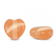 Glaskraal oranje cat's eye hart 6 mm 3 stuks