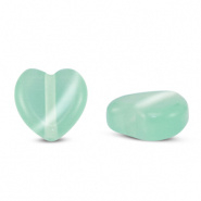 Glaskraal blauw turquoise mint cat's eye hart 6 mm 3 stuks