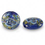 Glaskraal blauw transparant blauw bloem 14 mm 2 stuks