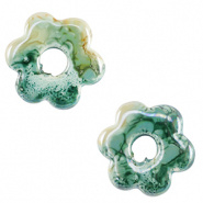 Keramiek kralen groen bruin ocean wave bloem 17-20 mm